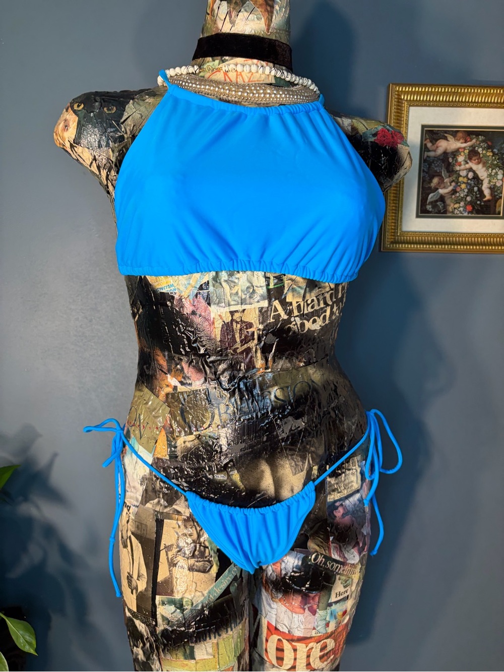 Body glove high halter neck mini thong bikini set in ocean bright blue